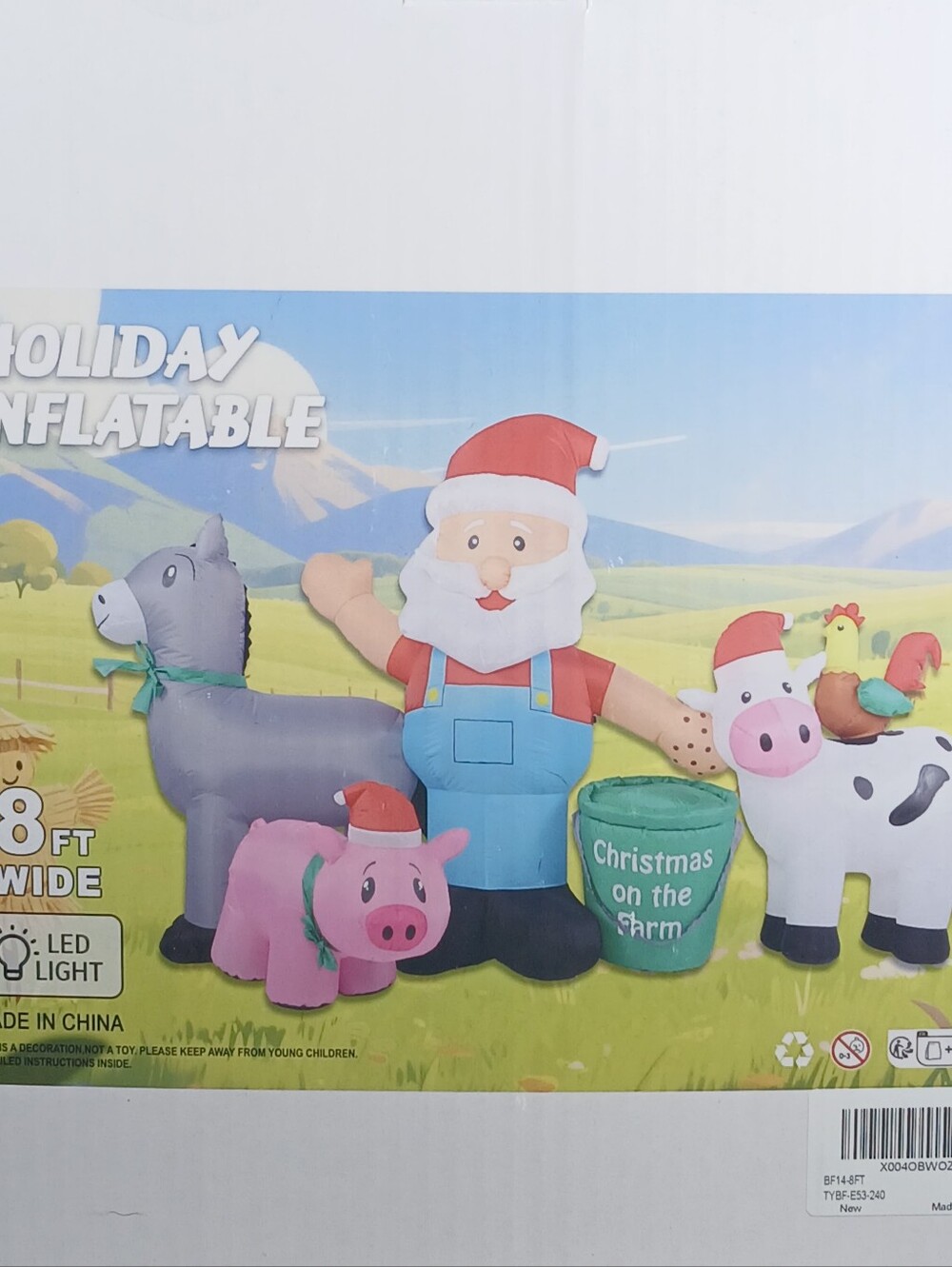 8ft Long Christmas Inflatables Santa Farm Scene Decorations Built-in LED Lighted